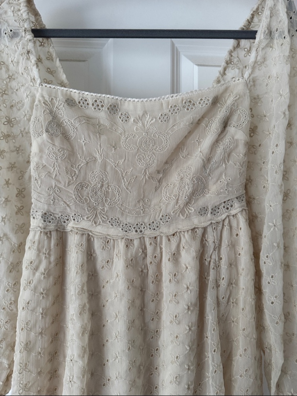 Free People Cream Lace Long Sleeve Dress
